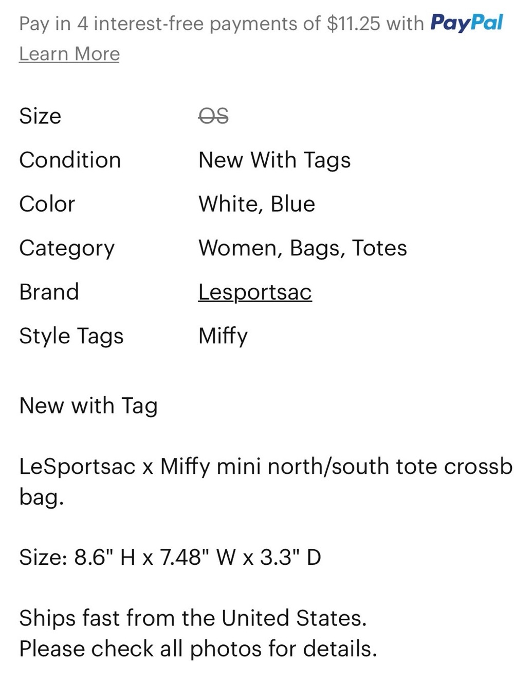LeSportsac Navy Red White Miffy Stripe Tote-NWT - Picture 7 of 7